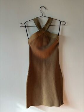 NWT Aritzia Cross-Strap Ribbed Knit Dress in Olive/Brown
